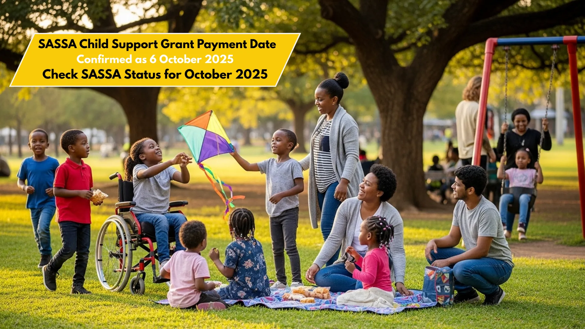Parents and children rejoice in park after SASSA Child Grant payment, SASSA Child Support Grant Payment Date Confirmed as 6 October 2025